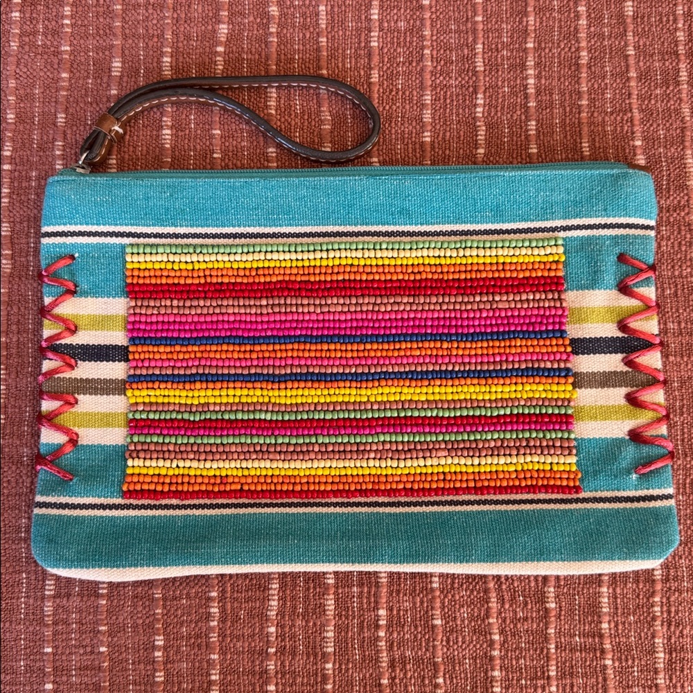 LOFT Beaded Canvas Multi Colored Wristlet